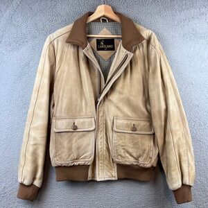 Vintage Lakeland 42 Mens Tan Suede Bomber Jacket Distressed